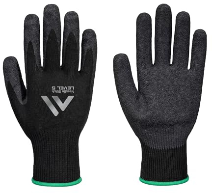 Portwest A793 Needle Resistant F10 Latex Crinkle Safety Gloves | Black, Medium, Steel Mesh Liner, Cut Resistant, High Dexterity, Latex Grip, Needle Resistant