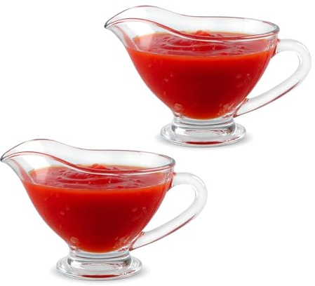 Glass Gravy Boat Set of 2,200ML,Glass Gravy Boat Sauce Server with Handle Transparent Sauciere Durable Multi Functional Dressing Container Ideal for Cream Sauces Olive Oil Dining Kitchen Perfect
