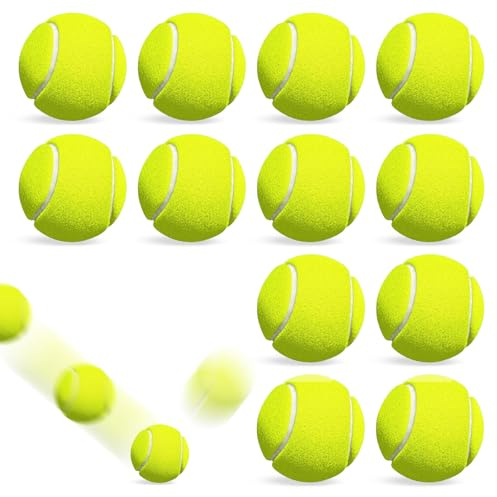 Druuzyl Palline da Tennis 12 Pezzi Bambini Palline Tennis Allenamento, Recreational Tennis Balls ad Alta Elasticità Colore Giallo per l'Allenamento di Tennis, Principianti e Adulti