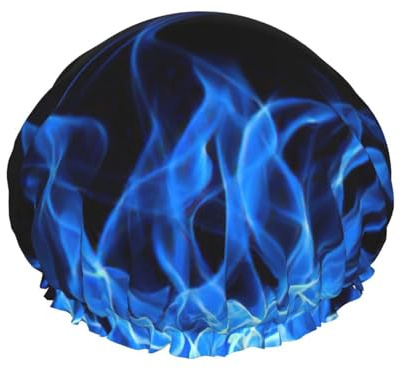 Bonnet de douche polyvalent avec imprimé flamme bleue pour homme et femme - Réutilisable - Léger et doux