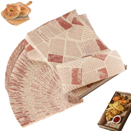 200 Pièces Papier Burger,20 x 30 cm Feuilles de Papier Sulfurisé Imperméable et Anti-graisse en Style Journal pour Hamburger Sandwich Frites Paniers