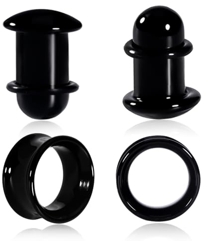 Vankula Ohr Tunnel Plugs 2 Paar Single Flared Flesh Dehner Glas für männer damen Ohrpiercing Dehnschmuck für Ohren 12mm(1/2) Schwarz