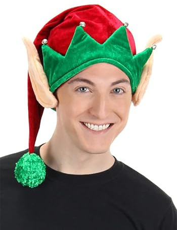 NIEBYI Sombrero de elfo suave con orejas para adultos, sombrero de terciopelo con pompón, orejas de espuma y campanas, tamaño ajustable