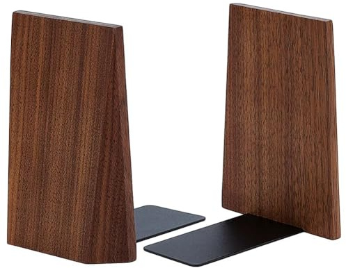 CUTHOLLOW 1 Paar Schwere Buchstützen Walnussholz, Buchstütze Holz Vintage mit Metallbasis, Retro Dekoratives Bücherhalter, Handgefertigte Bookends für Bücherregal-Organisation und Präsentation