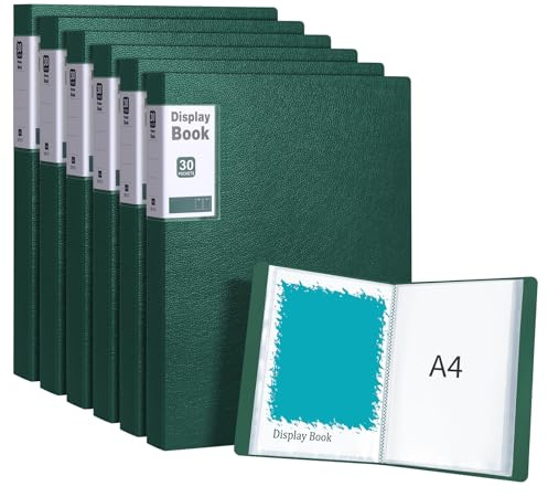 URbantin A4 Sichtbuch mit 30 Klarsichthüllen, 6 Stück (Grün) | Präsentationsmappe,Präsentationsbuch,Präsentationsordner für Büro, Schule oder Restaurant