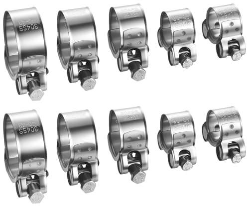 10 PcsAbrazaderas de Manguera Prensadas, 20-43 mm Ajustables Abrazaderas Metalicas para Tubos Tenazas, Abrazaderas de Acero Inoxidable, Abrazadera de Bisagra para Tubo Mangueras de Escape de Agua