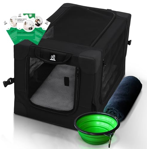 PAWSITIVE Faltbare Hundetransportbox (Schwarz, L) - Transportbox für Hunde mit stabilem Alurahmen & robustem Bezug – Ideal für Auto, Reise & Zuhause – inkl. Trainingsanleitung