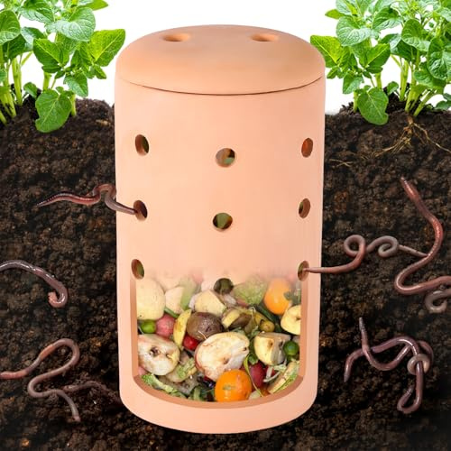 Underground Worm Farm Clay trädgård komposterbehållare keramik utomhus trädgårdsarbete från kök matavfall med hål system hållbar maskkomposter för höga sängar hemma (27,9 cm, 1)