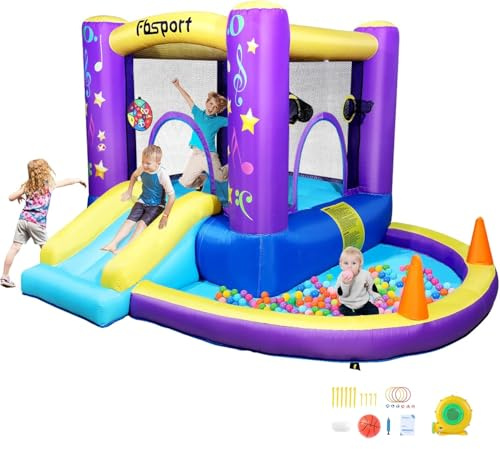 Inflatable Bounce House, Kids Bounce Castle Slide for Indoor Outdoor,Toddler Baby Jumper Bouncer, Kids Jumping Bouncy House with pump, Ball Pit Pool, Basketball Hoop, Dart Game 285 ×254 ×165 CM