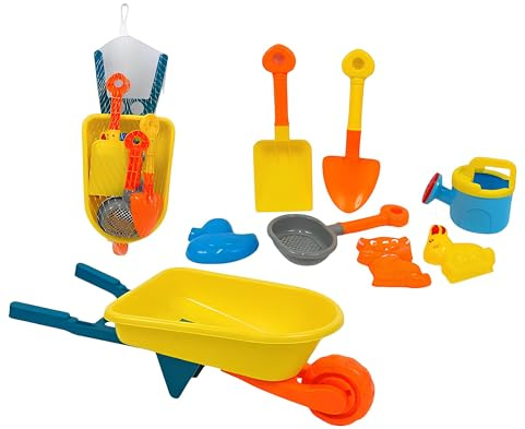 Spielzeugschubkarre mit Meereservice Cariola Meer Kinder mit Schaufel Spaten Sieb Gießkanne und 3 Formen Schubkarre Meer Garten für Kinder Kleine Schubkarre Strand Kunststoff Sommerspiel Sommer