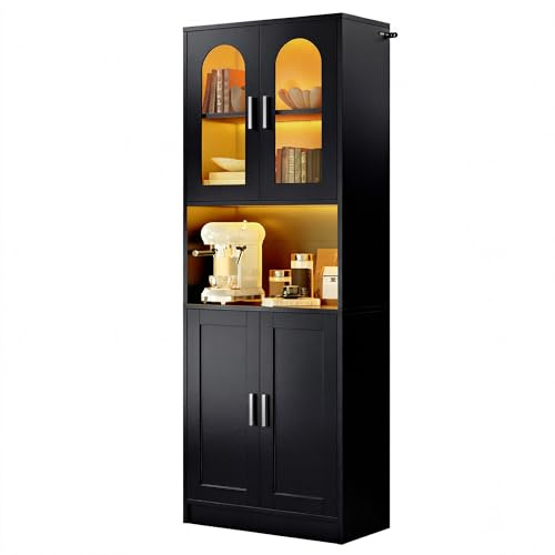 YITAHOME Hochschrank Küchenschrank Holz, Arbeitsplatte and LED-Beleuchtung
