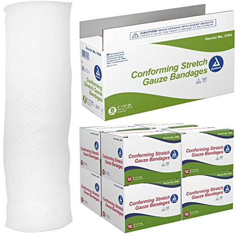 Dynarex Stretch Gauze Bandages, 4 x 4.1 yds, Non-Sterile & Latex-Free, Provides Wound Care in Medical and Home Environments, Individually Rolled, 1 Case - 8 Boxes of 12 Bandages (Packaging May Vary)