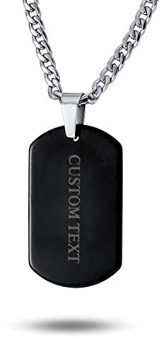 Bling Jewelry Personalisierte Einfache Schlichte Coole Herren Gravierbare Schwarze Hundemarken Anhänger Halskette Für Männer Teenager Ip Edelstahl 24 Zoll Kette Individuell Graviert