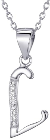 Morella Damen Halskette Silber mit Buchstaben Anhänger 925 Silber rhodiniert mit Zirkoniasteinen weiß 45 cm