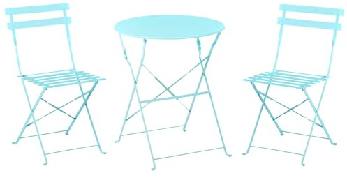Balkonset Metall blau türkis 3-teilig Tisch rund 2 Stühle klappbar modern Fiori