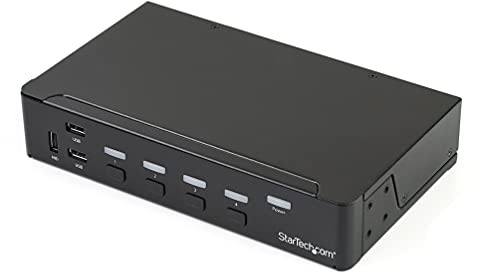 StarTech.com 4 Port DisplayPort KVM Switch - DP KVM Umschalter mit USB 3.0 Hub - 4K 30Hz | Aux 3, 5mm, HID-Tastatur- und Mausanschlüsse, keine Software, betriebssystemunabhängig