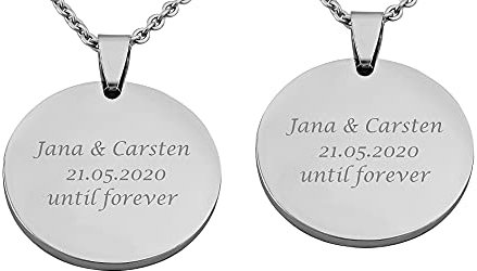 Hanessa Personalisiertes Set Edelstahl-Halsketten mit Gravur – Runde Anhängerkette für Damen & Herren, Individuelle Namensgravur & Datum, Erinnerungs-Geschenk für Jahrestag, Hochzeit oder Geburtstag