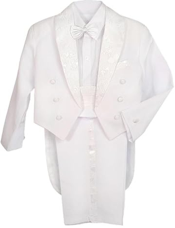 Lito Angels Completo Elegante Battesimo per Bambino, Smoking Set 5 Pezzi (Giacca, Camicia, Cummerbund, Pantaloni e Papillon), Taglia 3 Anni, Bianco