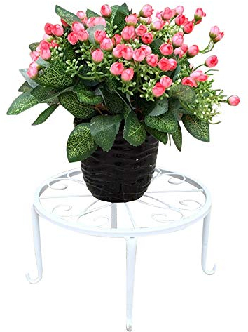 9 inch Metal Potted Plant Stand - Proof Wrought Iron Flower Pot Holder Iron Short Flower Pot Bracket Tripod Floor Dish Decorative Flower Pot Pot Holder (White)