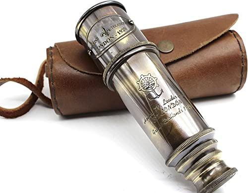 1920 DOLLOND London Maritimes Vintage-Teleskop aus Messing mit reinem Lederetui.