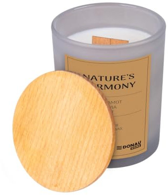 DONAU HOME Lyxigt 100% Veganska Sojakljus doftljus Nature's Harmony/200 g/grått glas med trälock, trävek/bergamott, salvia, jasmin, salt tall bärnsten/handgjorda i EU