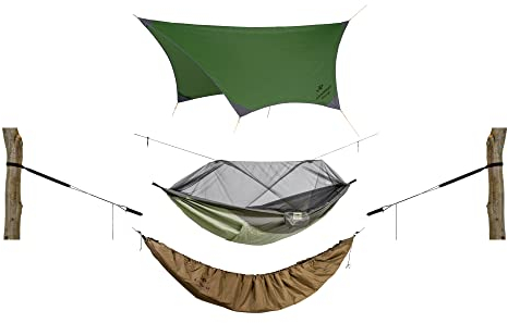 AMAZONAS Ultra-Light Winter Set: All-in-One Hängematte + Aufhängungen + Tarp + Underquilt-Poncho mit Isomattenfach für Ultimatives Outdoor-Erlebnis