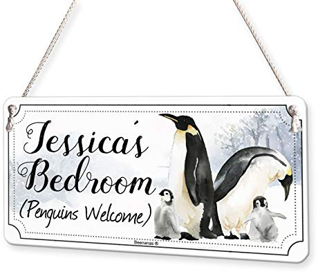 Beenanas Penguins Welcome Personalised Childs Bedroom Door Sign Name Plaque