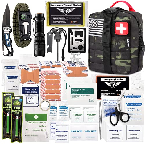 EVERLIT Emergency Survival Trauma Kit with Tourniquet 36 Splint, Military Combat Tactical IFAK for First Aid Response, Critical Wounds, Gun Shots, Blow Out, Severe Bleeding Control and More