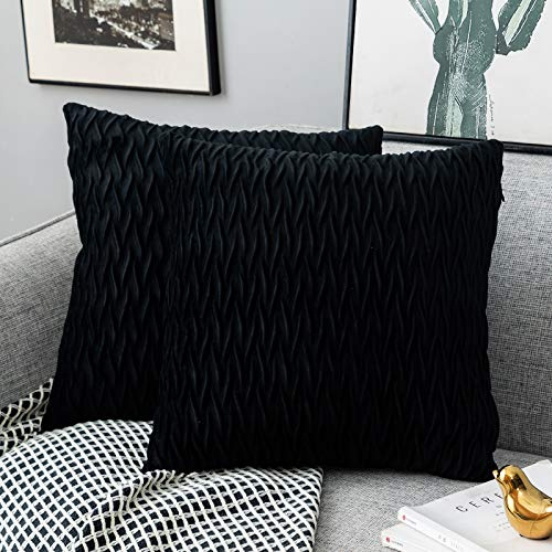 Yamonic Kissenbezüge Set Samt Soft Solid Dekorative Kissen Fall für Sofa Schlafzimmer 45cmx45cm 2er Pack für Couch Bett Sofa Stuhl Schlafzimmer Wohnzimmer, Schwarz