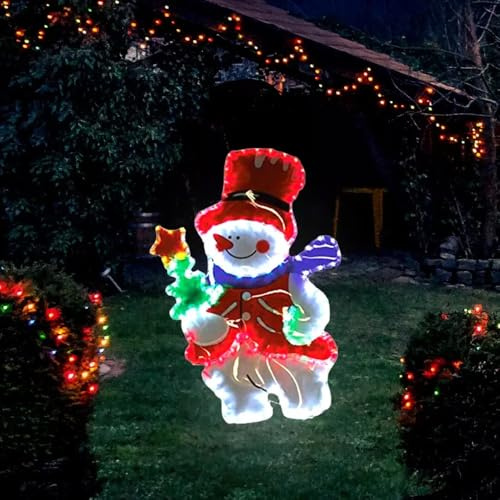 Garden Mile Christmas Snowman Silhouette Rope Lights - Pre-Lit Acrylic Large Waving Multicolour LED Lights - Indoor or Outdoor Festive Lighting Christmas Decorations for Window, Garden, Home Decor