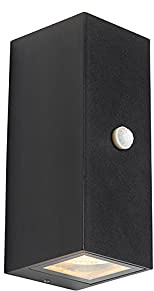 Qazqa Modern außen Wandleuchte, Außenlampe mit Bewegungssensor, Wandlampe für den Garten - Baleno - Schwarz, max. 35W, Geeignet für LED, 8.3cm, IP44, Rechteckig, 2-flammig