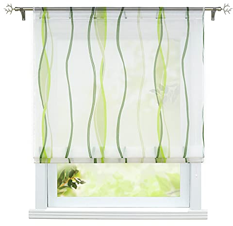 ESLIR Raffrollo Wohnzimmer Raffgardine mit Tunnelzug Gardinen Transparent Bändchenrollo Modern Vorhänge Mit Wellen-Druck Grün BxH 80x140cm 1 Stück