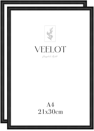 Veelot® 2x Bilderrahmen DIN A4 21x29,7cm | Metall Aluminium,Schwarz mat,Zertifikatsrahmen 21x30cm mit bruchsicherem Acrylglas | Hoch- & Querformat zur Wandmontage,schmales Profil
