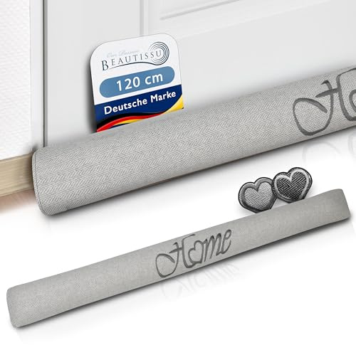 Beautissu Zugluftstopper Windstopper als Türvorleger Haustür Rolle | 120cm lang 1,2 kg Hellgrau Kälteschutz Luftstopper Luftzugstopper Home Zugluft Stopper Türdichtung Tür Tuuli