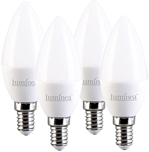 Luminea Leuchtmittel E14: 4er-Set LED-Kerzen E14, C37, 3W (ersetzt 30W), 240 lm, tageslichtweiß (LED-Glühbirne Kerze, Energiesparlampen, Deckenleuchte)