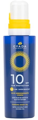 GYADA COSMETICS, Sun Bronzing Oil SPF10 Low Protection, Suitable for Skin and Tan Hair, Fast Absorption for Independent Tanning with Jojoba, Coconut and Carrot Oil, 150ml
