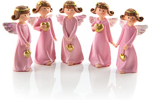 Logbuch-Verlag 5 kleine rosa Engel Figuren mit goldenem Herz Geschenke Gäste Mädchen Kommunion Konfirmation Glücksbringer 5 cm