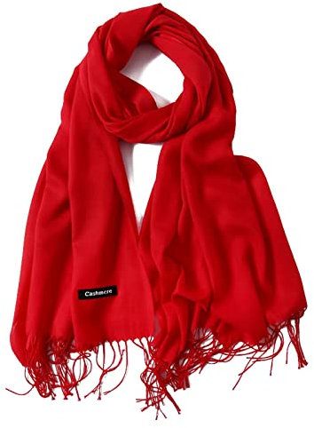 Stfery Winterschal Damen XXL, Kaschmirschal Damen Rot Scarf Einfarbige Quaste Halstuch 200x70CM Weich Warm