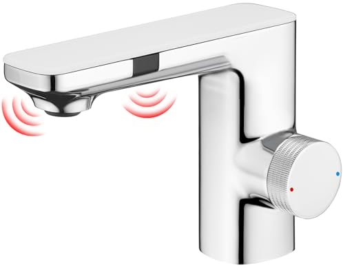 CREA Rubinetto Bagno Infrarossi, Miscelatore Lavabo Automatico con Sensor, Cromato