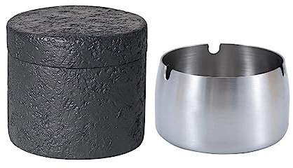 Cutfouwe Mülleimer Mit Deckel-Beton + Innenteile Aus Rostfreiem Stahl-Leicht Zu Reinigen Und Garantiert Langlebig Geruchshemmend/Wind-/Regenfest,Schwarz,L