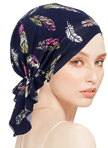 WUERKIYA Damen Kopfbedeckung, Bambus Chemo Kopftuch Vorgebundenes Bandana für Haarausfall Krebspatienten Kopfbedeckung Turban - 1