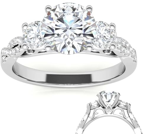 Molioaki Verlobungsring Damen Sterling Silber 925 Eheringe Damen Unendlichkeits Drei Stein Verlobungsring Diamantring 1 Karat Brillantschliff 5A Zirkonia Ring Verlobung Hochzeit Geschenk