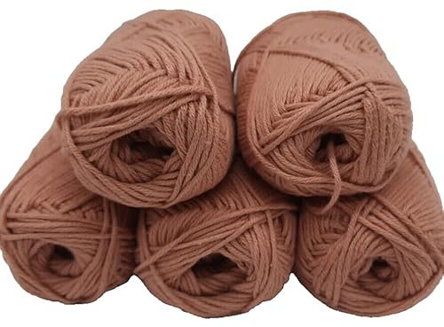 Baumwollgarn Häkelgarn und Strickgarn in großer Farbauswahl - 5x50gr Knaul – LL, 100m per 50gr - 85% Baumwolle, 15% Leinen - aus reiner Naturfaser (puder)