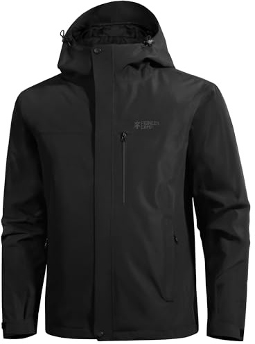 Pioneer Camp Veste de pluie pour homme - Imperméable et respirante - Avec capuche - 4 poches, Noir, L