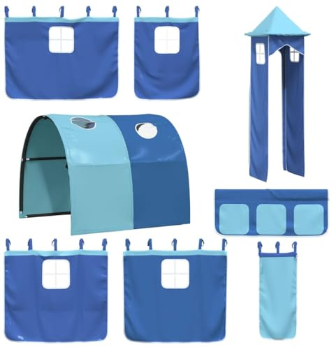 vidaXL Vorhänge, Vorhang Set für Hochbett Spielbett Kinderbett, Bettvorhang mit Tunnel Turm, Spielvorhang Unterbettvorhang Kinderzimmer, Blau