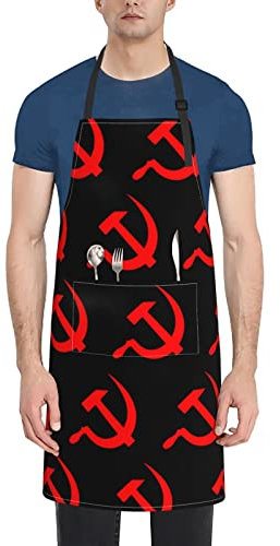 Unisex-Latzschürze mit 2 Taschen, Hammer- und Sichel, Küchenschürze zum Grillen, Backen, Gartenarbeit, Schwarz , One size