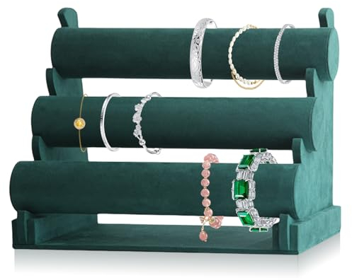 Supporto per gioielli, braccialetti, supporto in velluto con 3 piani rimovibili, supporto per bracciale, supporto per orologi, bracciali, collane (verde)