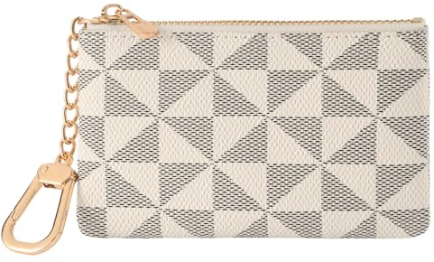 FOUSIVOU Leather Coin Purse for Women with KeyChain Small Zipper Change Purse coin Pouch Card Holder Wallet Clutch for Women & Men (White)