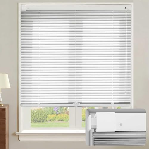 SHEERVIEW Cordless Aluminum Blind, Custom Size Matte White, No Drill 1 Slat Horizontal Mini Blind for Window