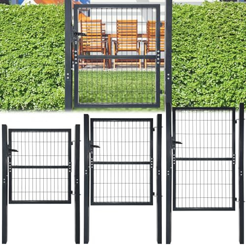PEILU Cancello da giardino, 100 x 100 cm, in metallo zincato a doppia asta, set di cancelli a battente con palo, serratura, maniglia e chiavi, per giardino, cortile
